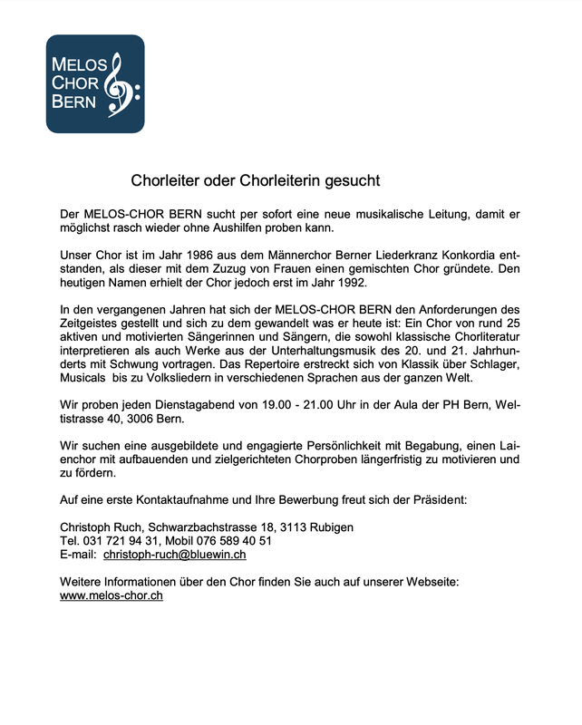 Chorleitung gesucht, suche musikalische Leitung, Stadt Bern, Schweiz, 2023,  gemischter Chor, Bild, Dirigent.